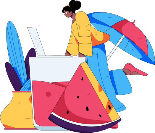 Femme buvant du jus de fruit  Illustration