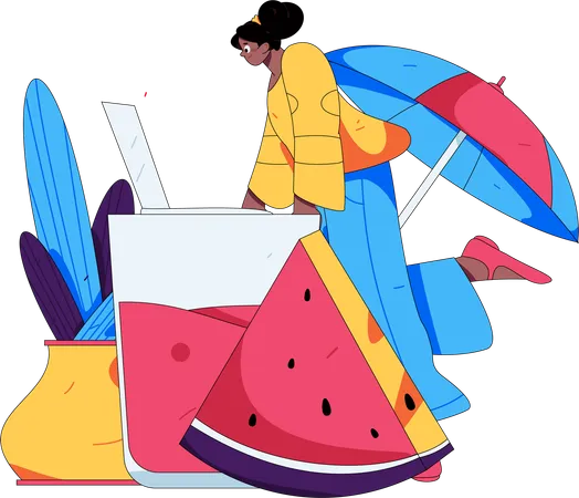 Femme buvant du jus de fruit  Illustration