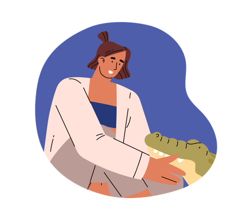 Femme caressant un crocodile  Illustration