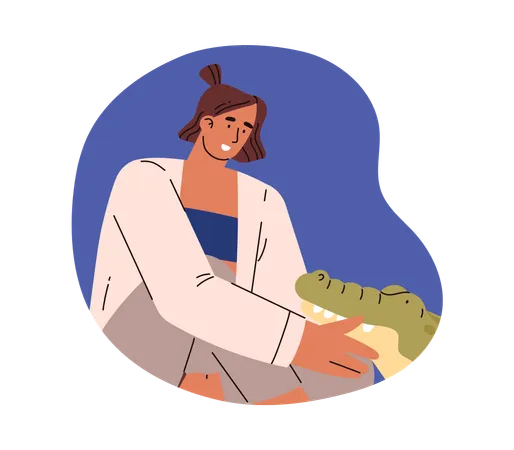 Femme caressant un crocodile  Illustration