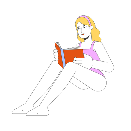 Femme caucasienne en maillot de bain et lisant un livre  Illustration