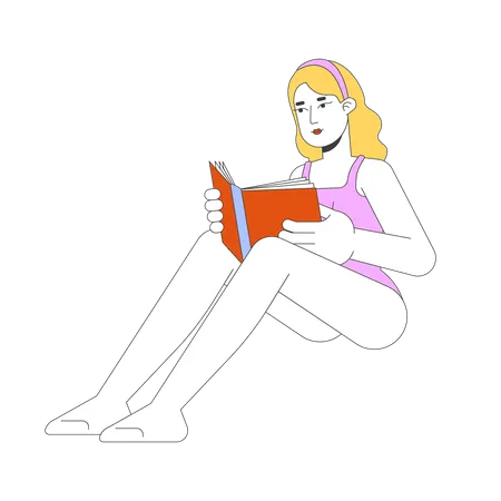 Femme caucasienne en maillot de bain et lisant un livre  Illustration