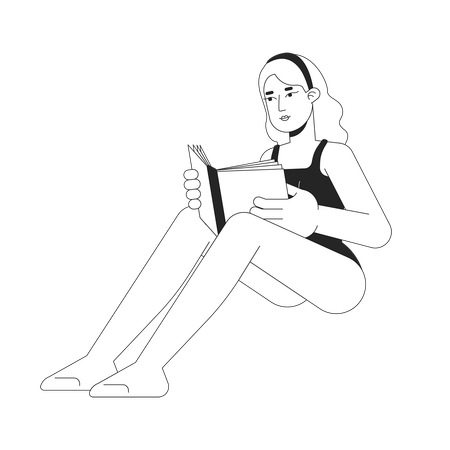 Femme caucasienne en maillot de bain et lisant un livre  Illustration