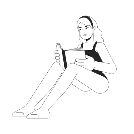 Femme caucasienne en maillot de bain et lisant un livre  Illustration