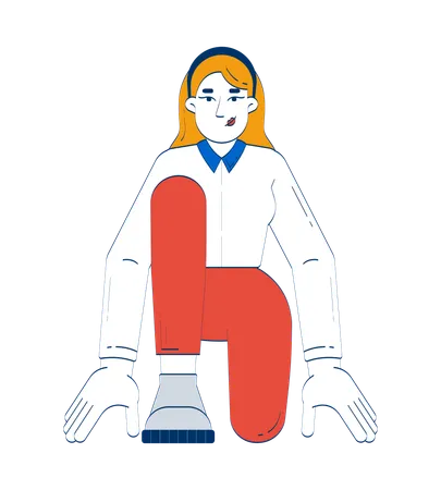 Femme caucasienne en position de départ de sprinter  Illustration