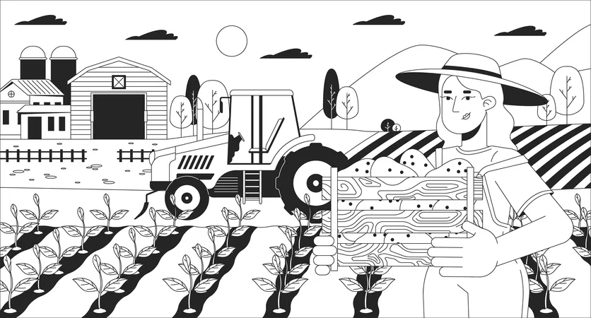 Femme caucasienne travaillant à la ferme  Illustration