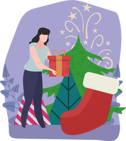 Femme célébrant noël  Illustration