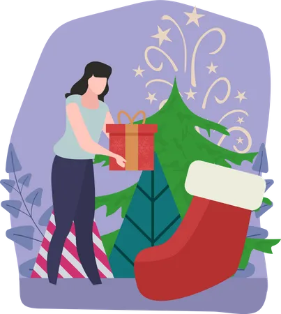 Femme célébrant noël  Illustration