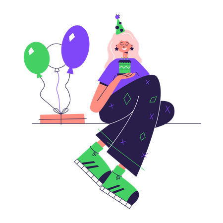 Femme célébrant son anniversaire  Illustration
