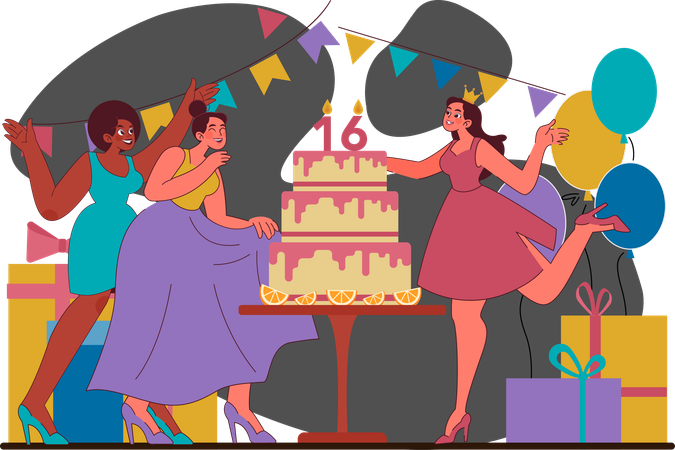 Femme célébrant la fête d'anniversaire  Illustration