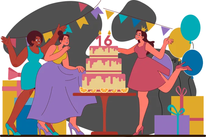 Femme célébrant la fête d'anniversaire  Illustration