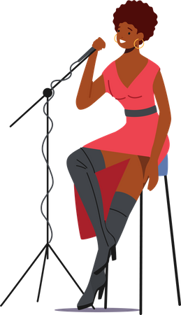 Femme chantant une chanson sur scène avec microphone  Illustration