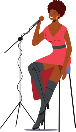 Femme chantant une chanson sur scène avec microphone  Illustration