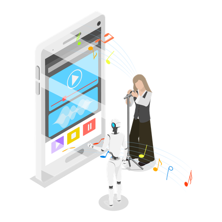 Une femme chante une chanson grâce à une technologie d'intelligence artificielle  Illustration