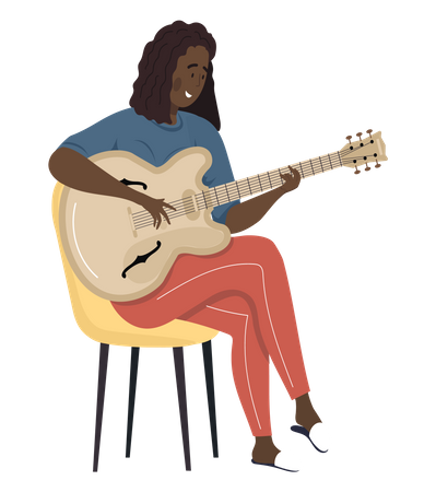 Une femme chante une chanson en jouant de la guitare  Illustration