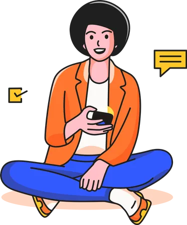 Femme discutant sur mobile  Illustration