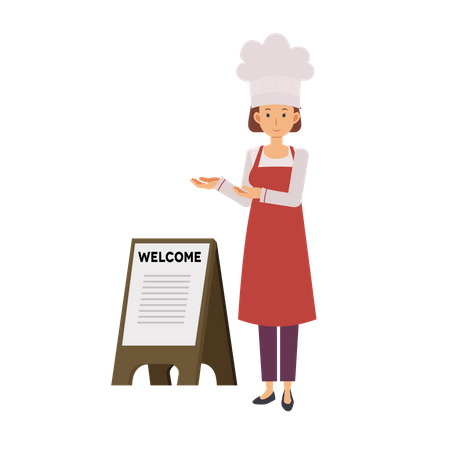 Femme chef accueillant  Illustration