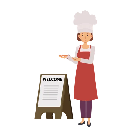 Femme chef accueillant  Illustration