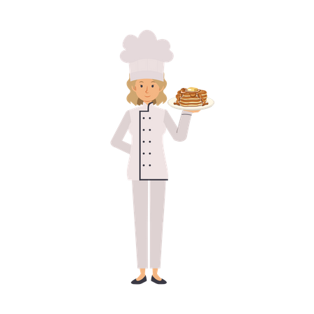 Femme chef avec un nouveau plat  Illustration