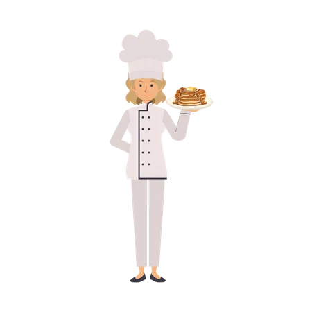 Femme chef avec un nouveau plat  Illustration