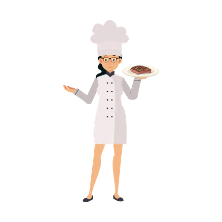 Femme chef avec un nouveau plat  Illustration