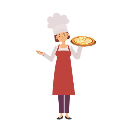 Femme chef avec pizza  Illustration