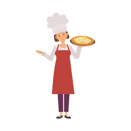 Femme chef avec pizza  Illustration