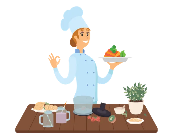 Femme chef cuisinier  Illustration