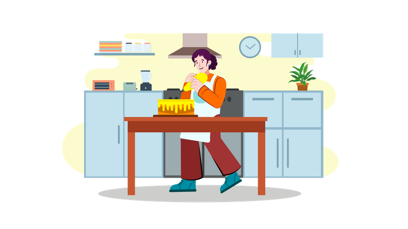 Femme chef cuisinier dans la cuisine  Illustration