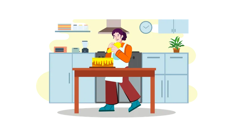 Femme chef cuisinier dans la cuisine  Illustration