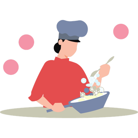 Femme chef cuisinier cuisinant des aliments  Illustration