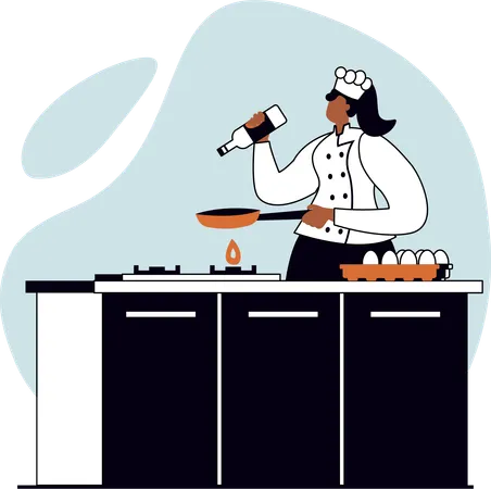 Femme chef cuisinier cuisinant des aliments  Illustration