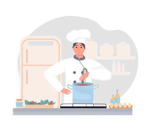 Femme chef cuisinier cuisinant des aliments  Illustration