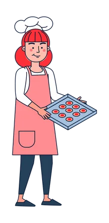 Femme chef faisant des biscuits  Illustration