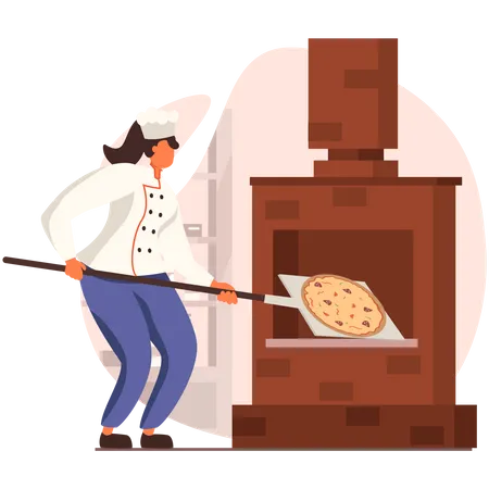 Femme chef faisant de la pizza  Illustration