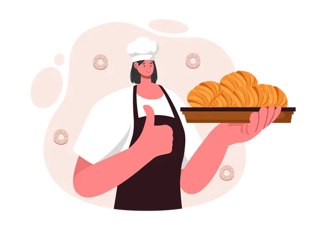 Femme chef faisant un croissant  Illustration