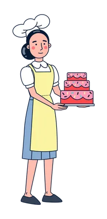 Femme chef faisant un gâteau  Illustration