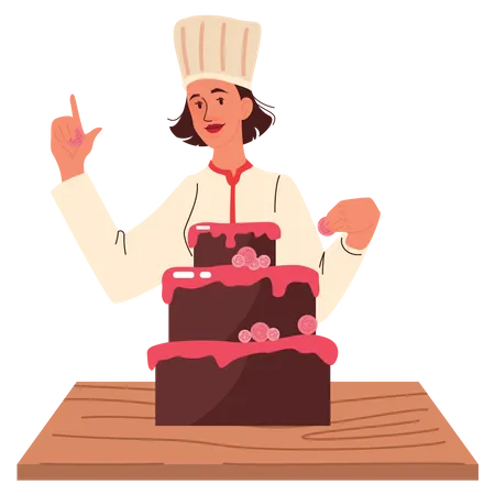 Femme chef faisant un gâteau  Illustration