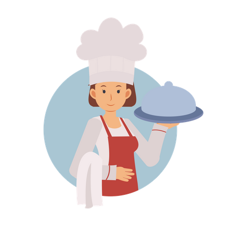 Femme chef tenant un plat  Illustration