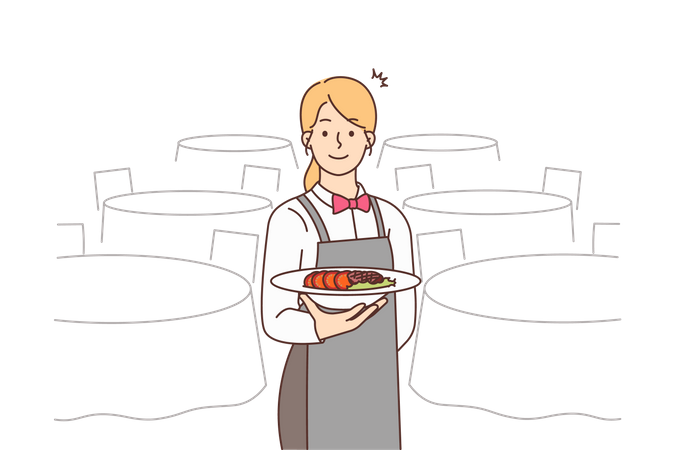 Femme chef tenant un plat de commande  Illustration