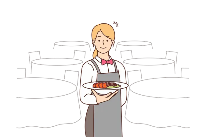 Femme chef tenant un plat de commande  Illustration