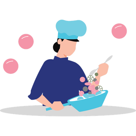 Chef féminin mélangeant la salade  Illustration