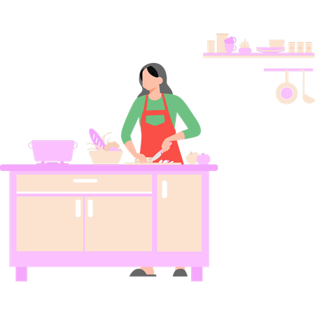 Le chef féminin prépare la nourriture  Illustration