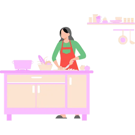 Le chef féminin prépare la nourriture  Illustration