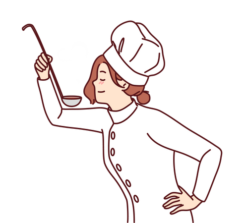 Femme chef testant la nourriture  Illustration