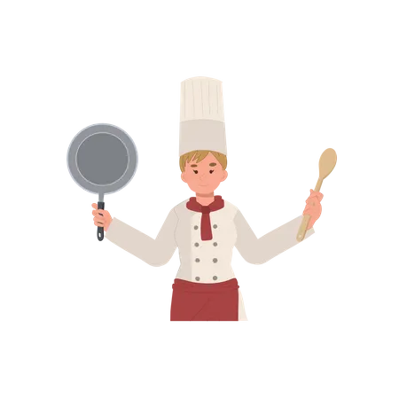 Femme chef travaillant au restaurant  Illustration