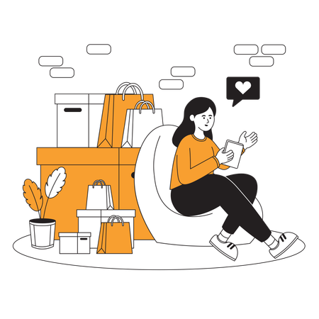 Femme souhaitant faire des achats sur une application de commerce électronique  Illustration