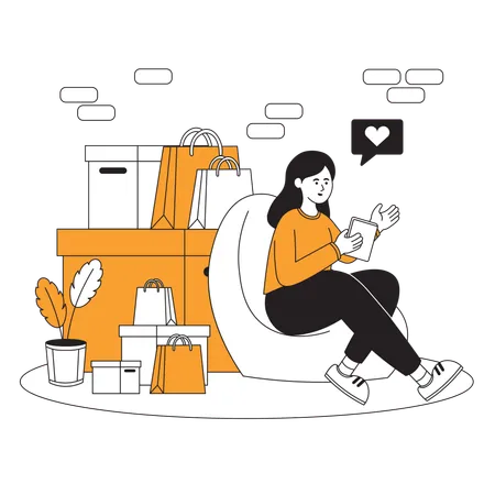 Femme souhaitant faire des achats sur une application de commerce électronique  Illustration