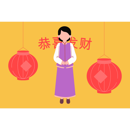 Femme chinoise debout  Illustration