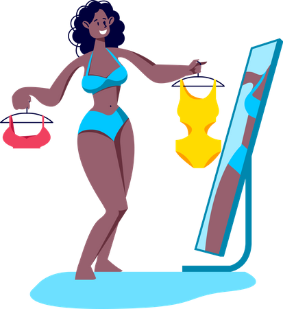 Femme choisissant des maillots de bain pour les vacances d'été  Illustration
